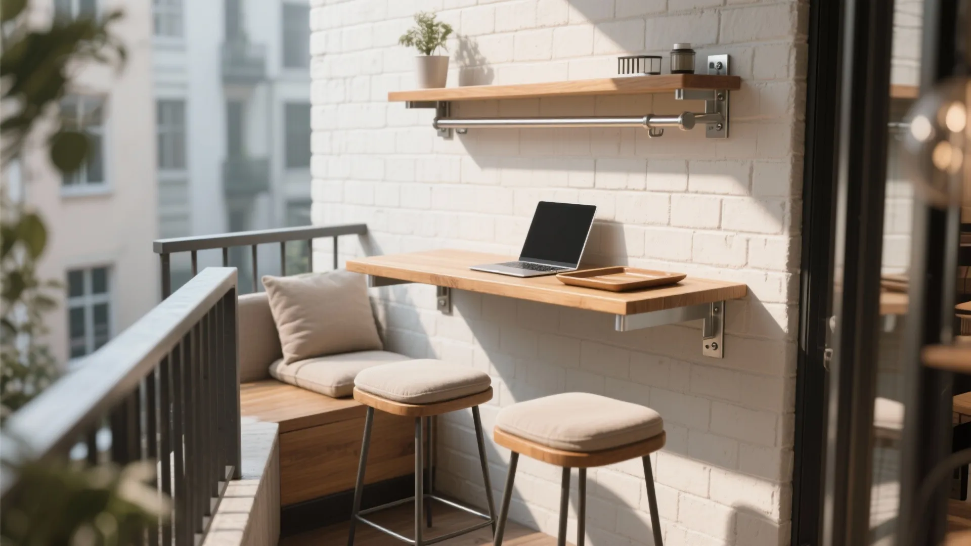 Compact café nook with foldable surfaces