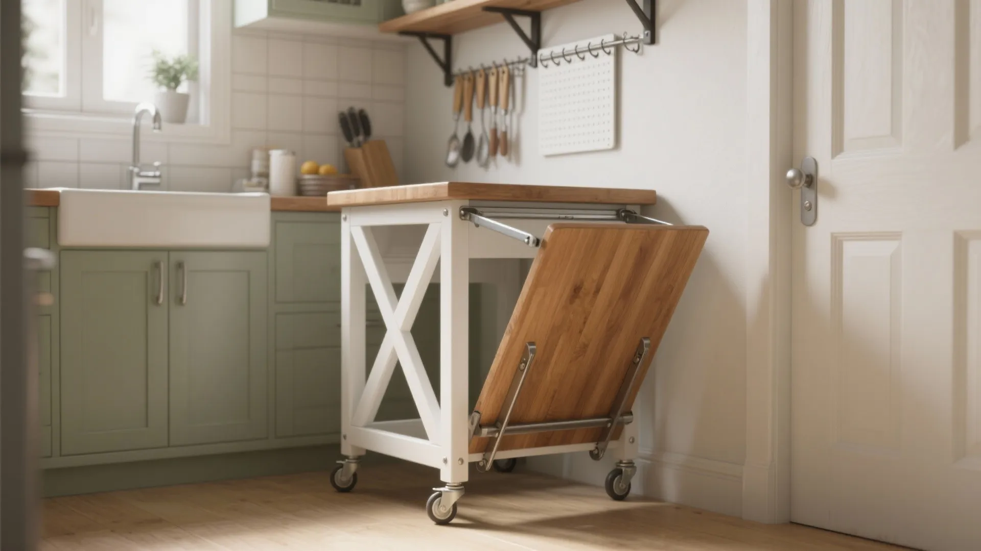 Foldable or stowable island that disappears