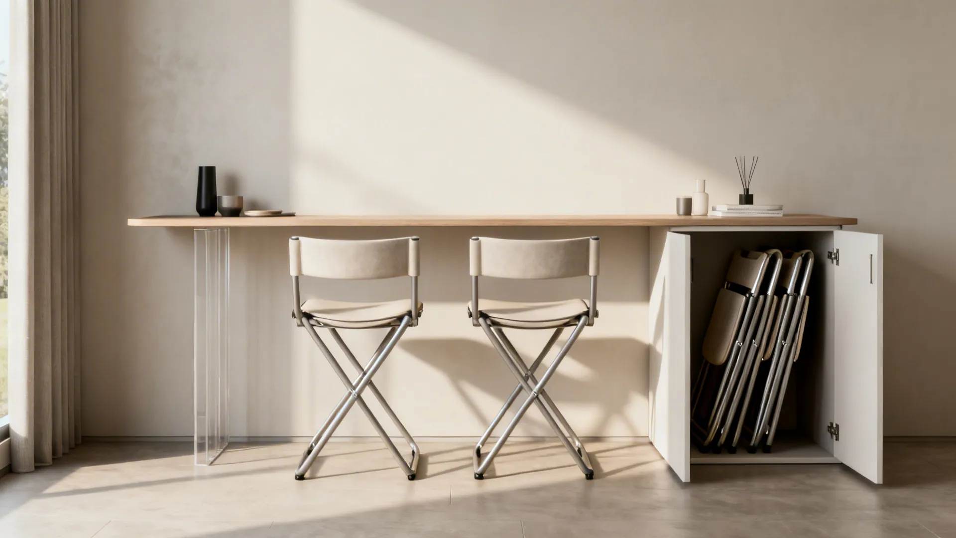 4. Foldable chairs and a slim console table