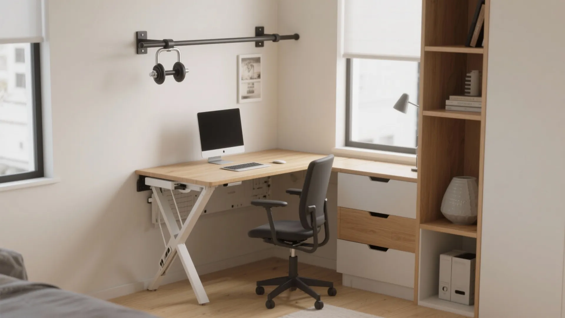 1. Foldable Desk Meets Pull-Up Bar