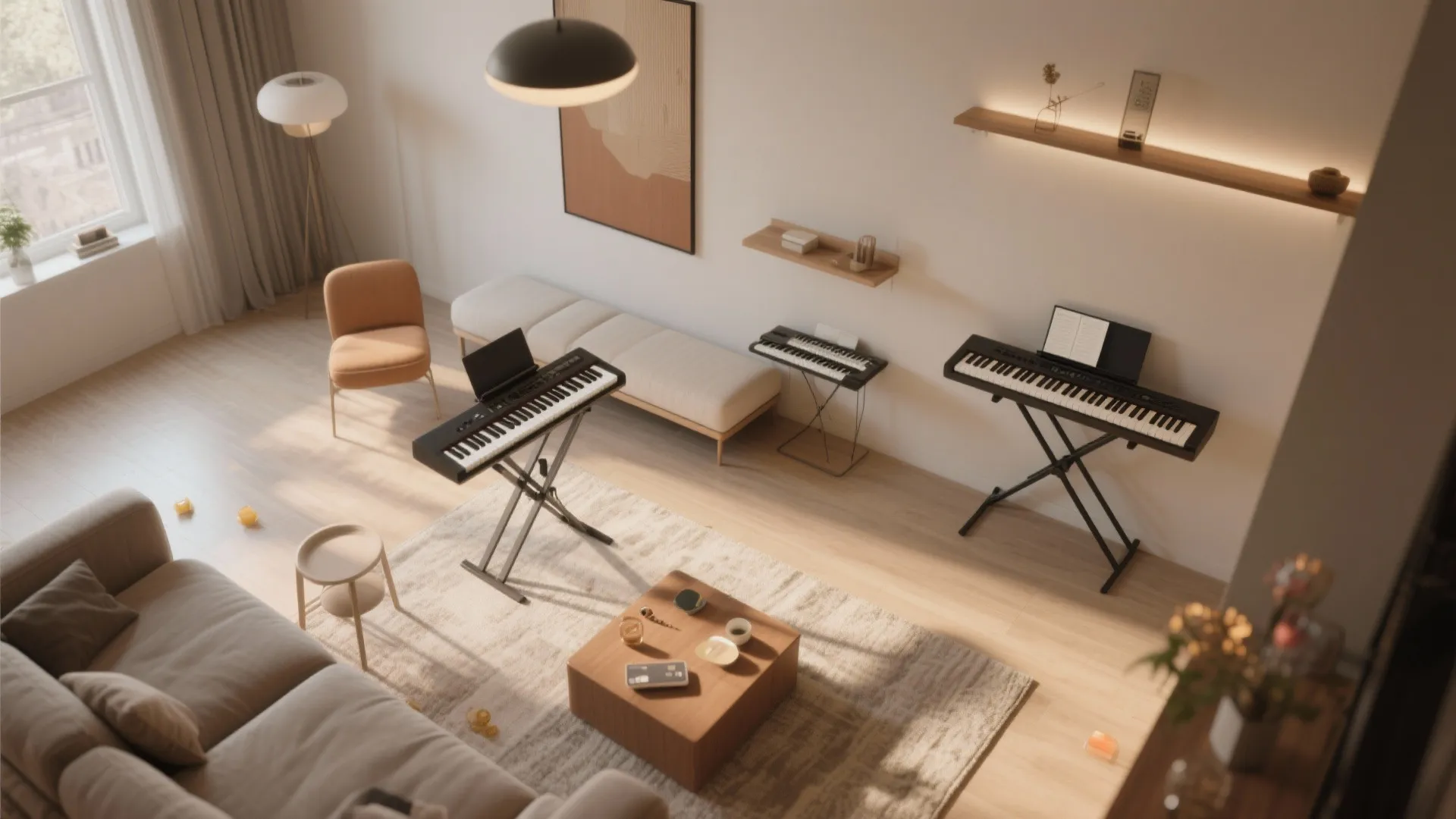 Floating Bench and Foldable Keyboard Setup