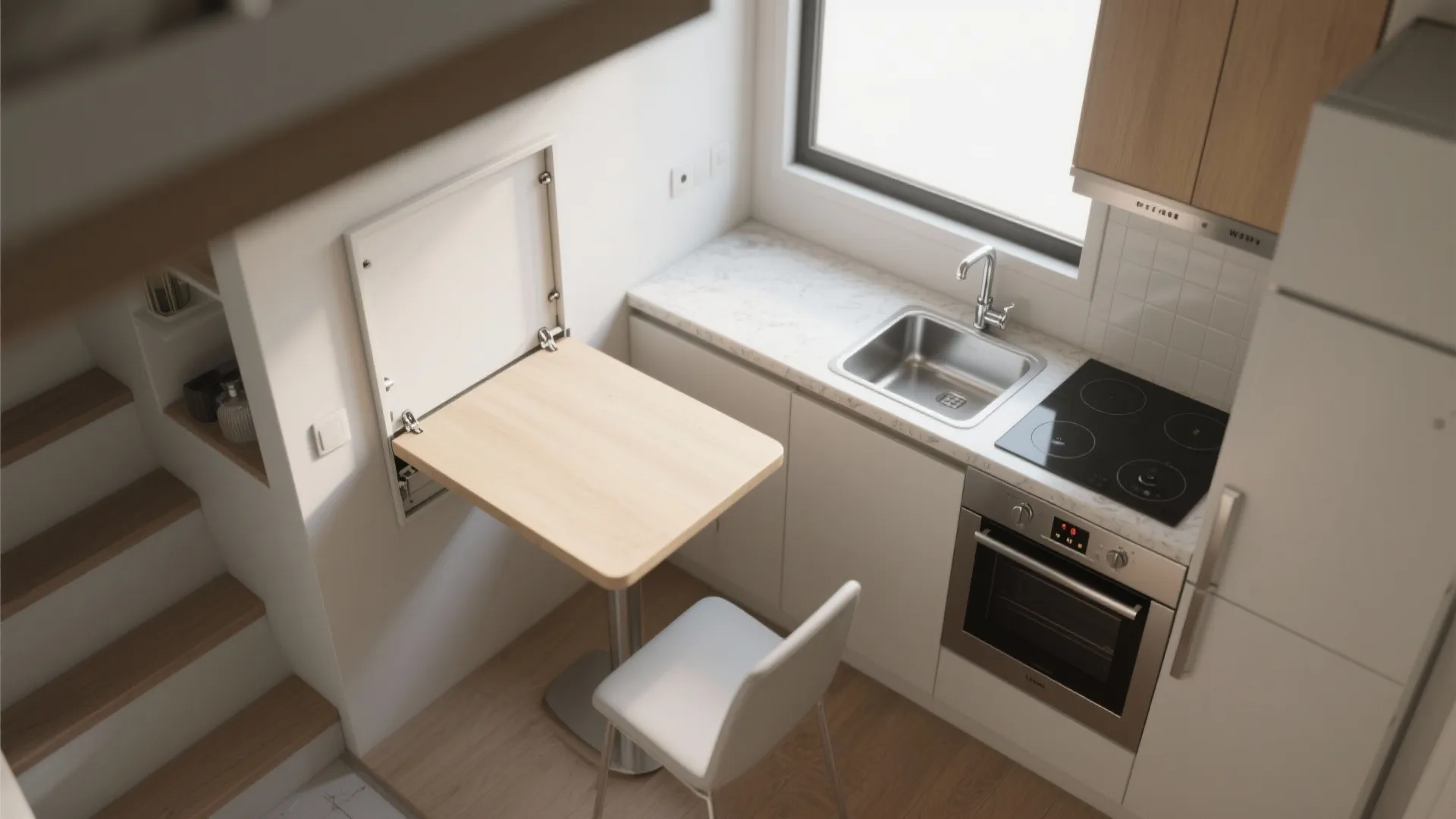 2. Foldable dining and prep surfaces