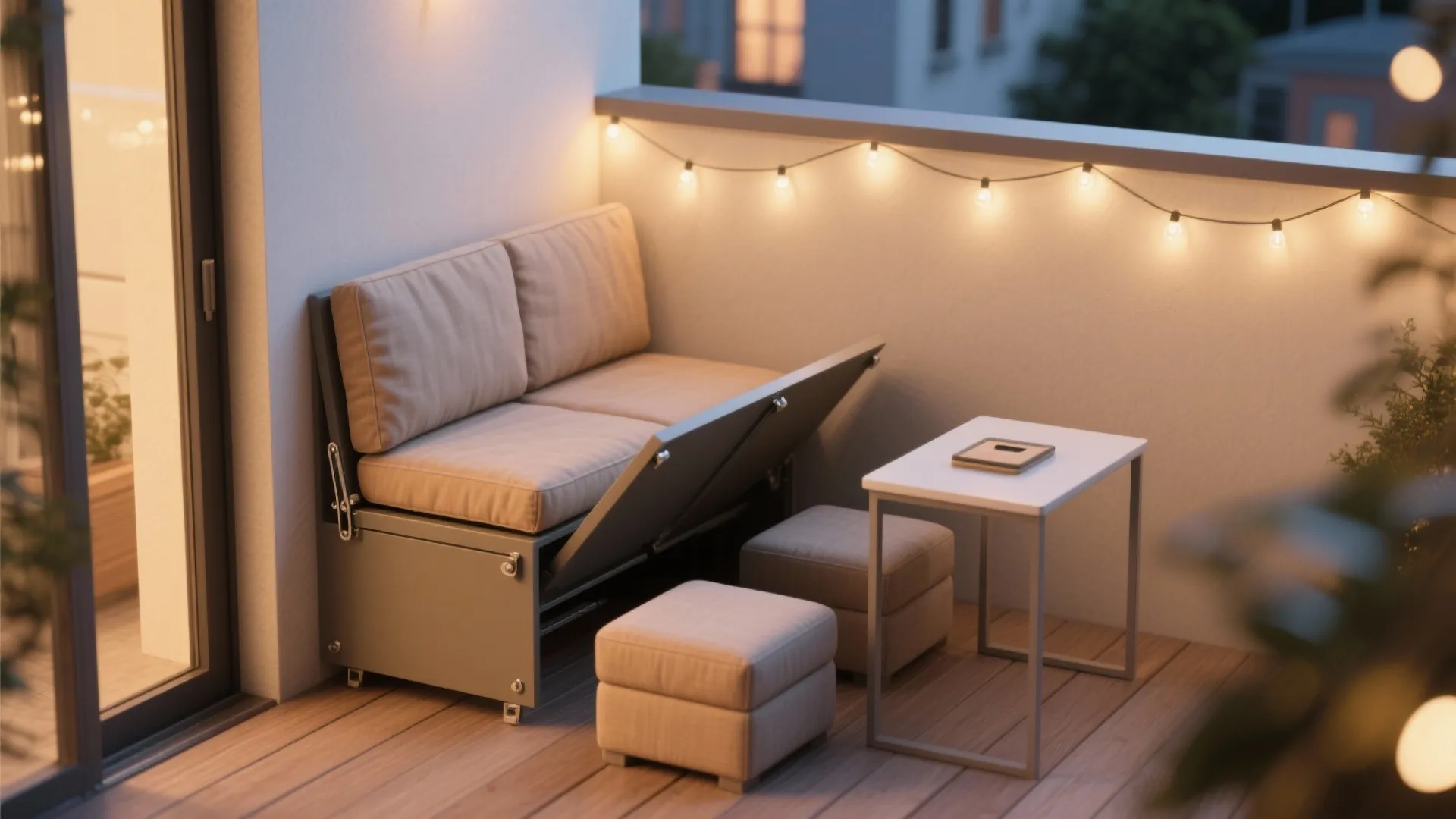 Foldable balcony lounge with modular seating