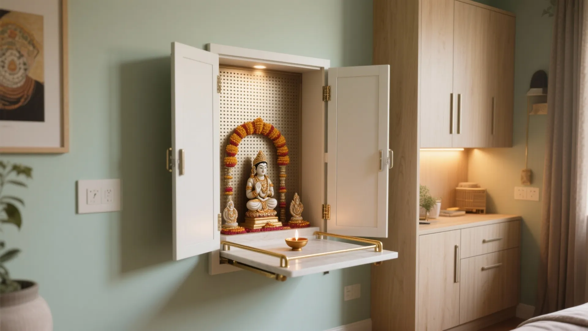 Foldable, Wall-Mounted Mandir for Micro Apartments