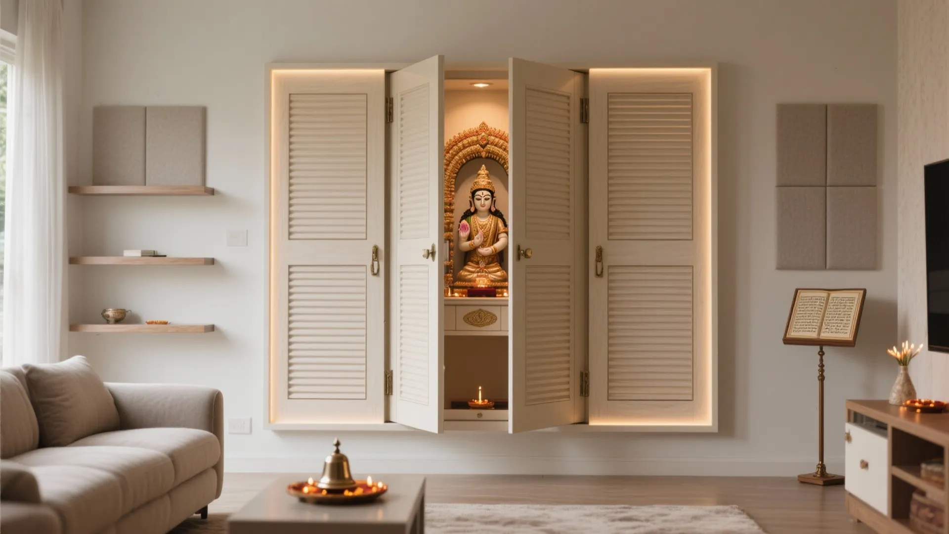 Compact Mandir Cabinet with Foldable Doors