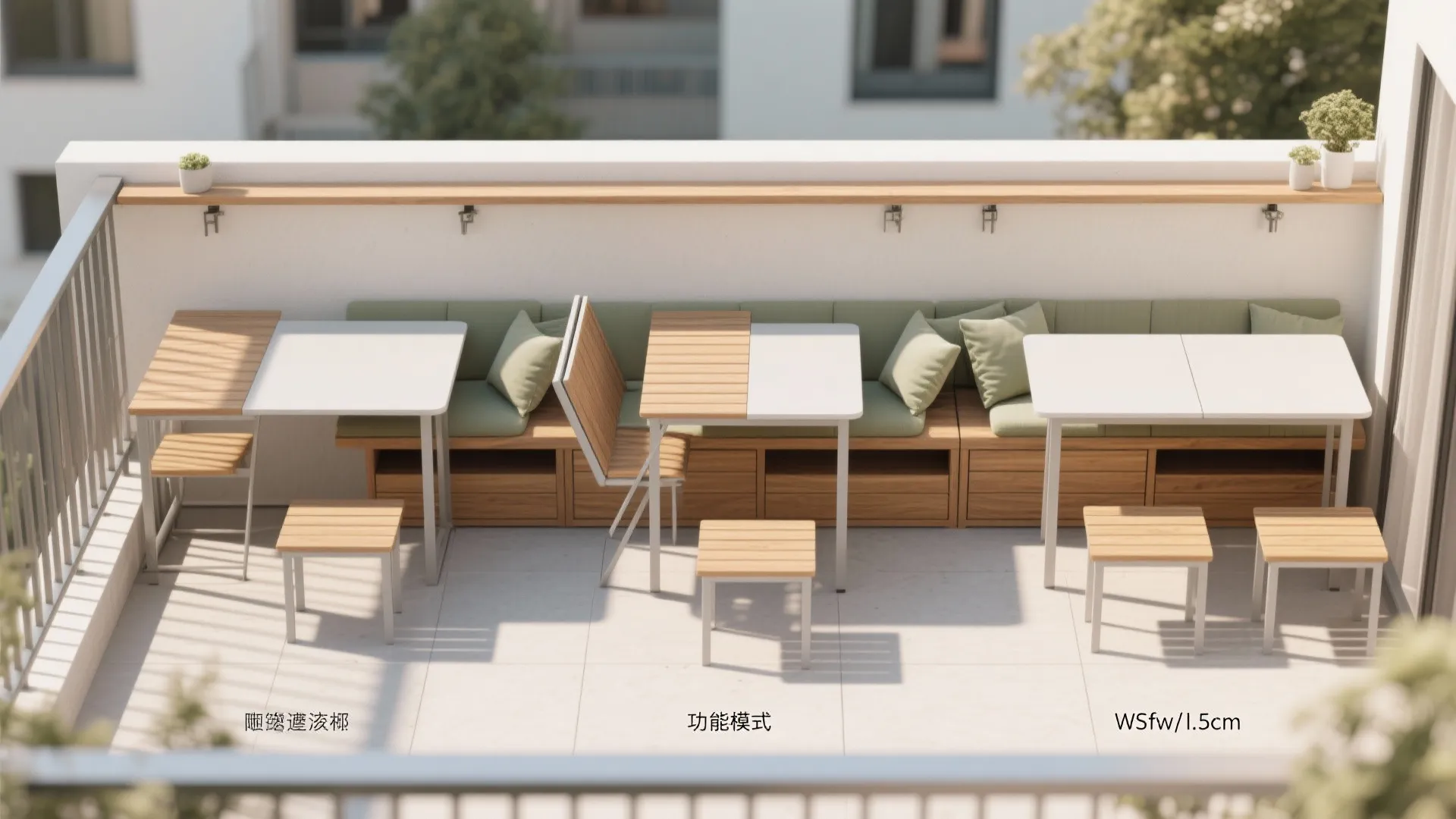 Foldable Tables and Storage Seating: One Balcony, Three Modes