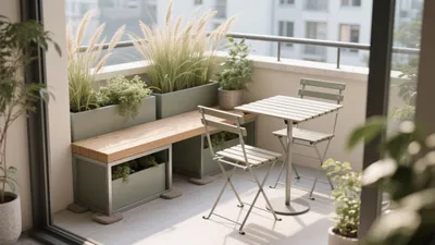 Small Balcony Design with Greenery and Functional Seating