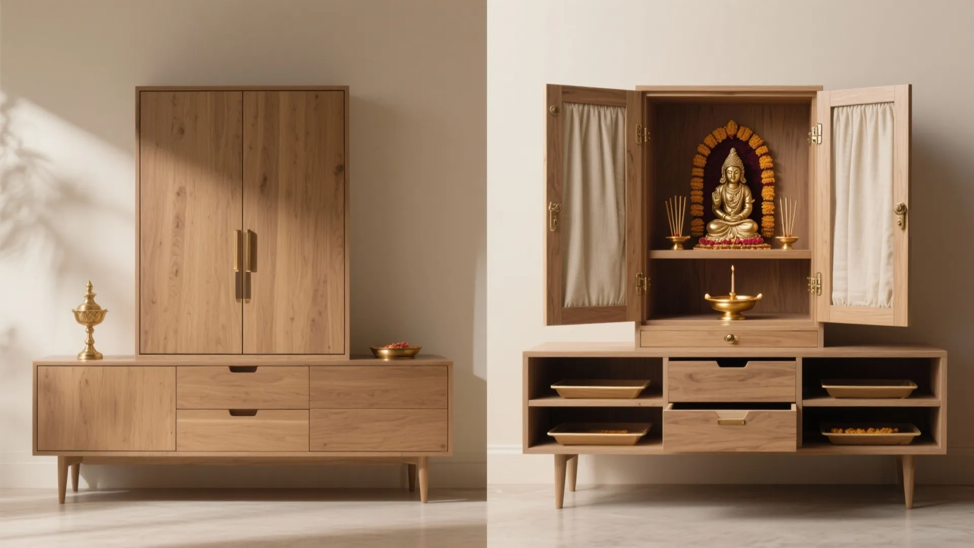 Smart Storage and Foldable Pooja Setup