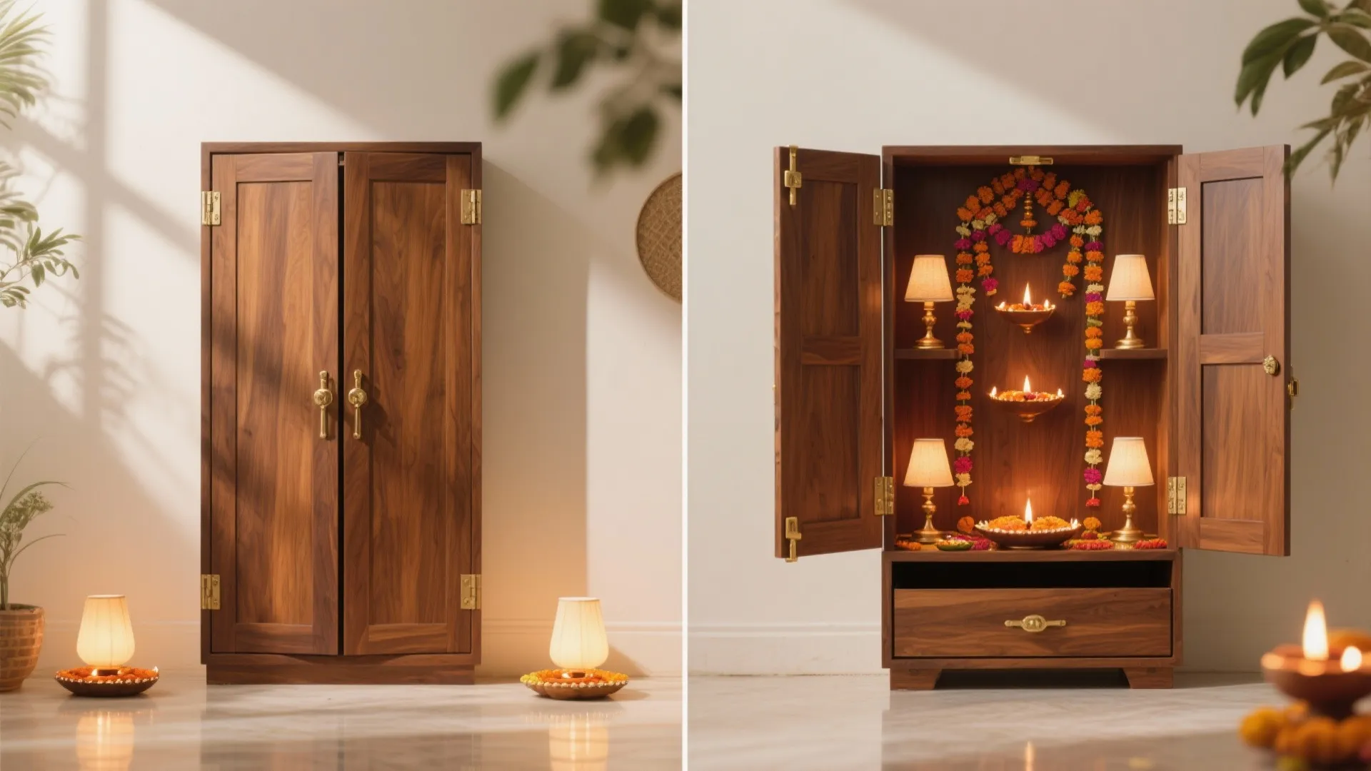 Foldable pooja unit that transforms on festival days