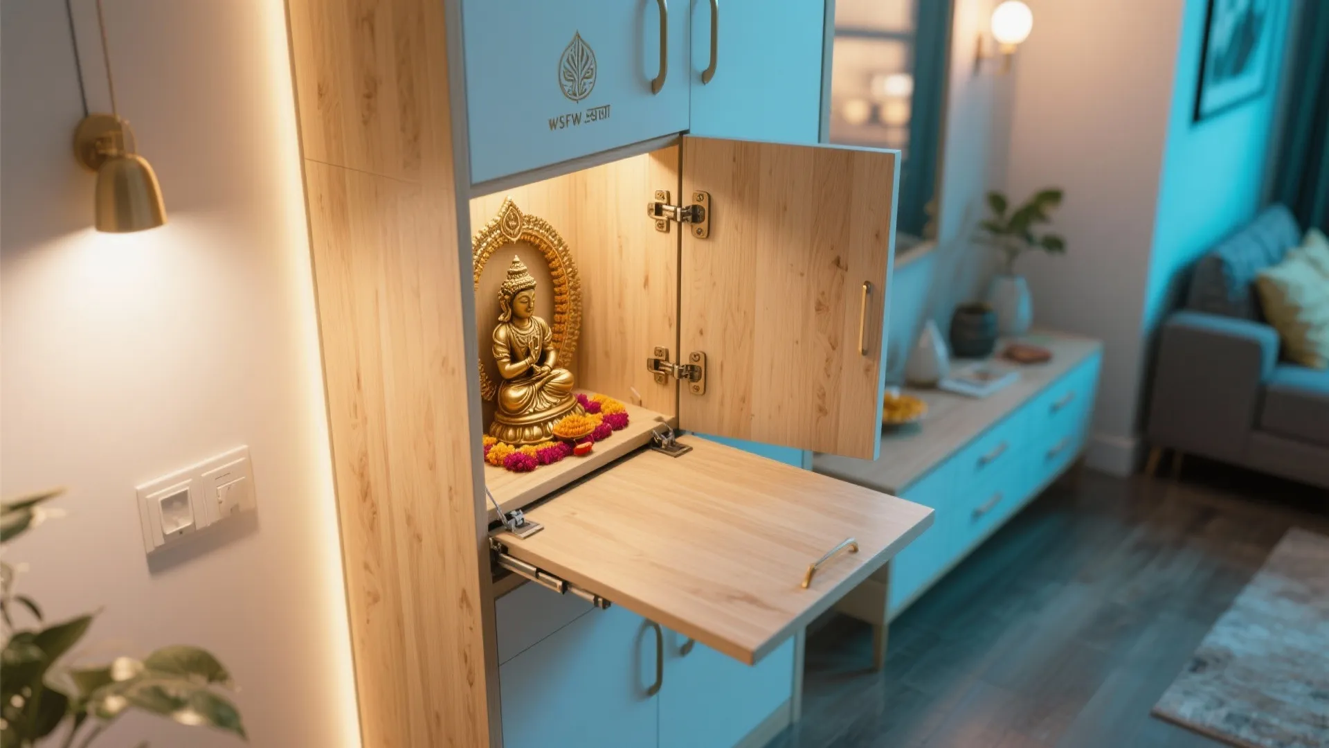 Foldable Wall Cabinet Pooja Unit