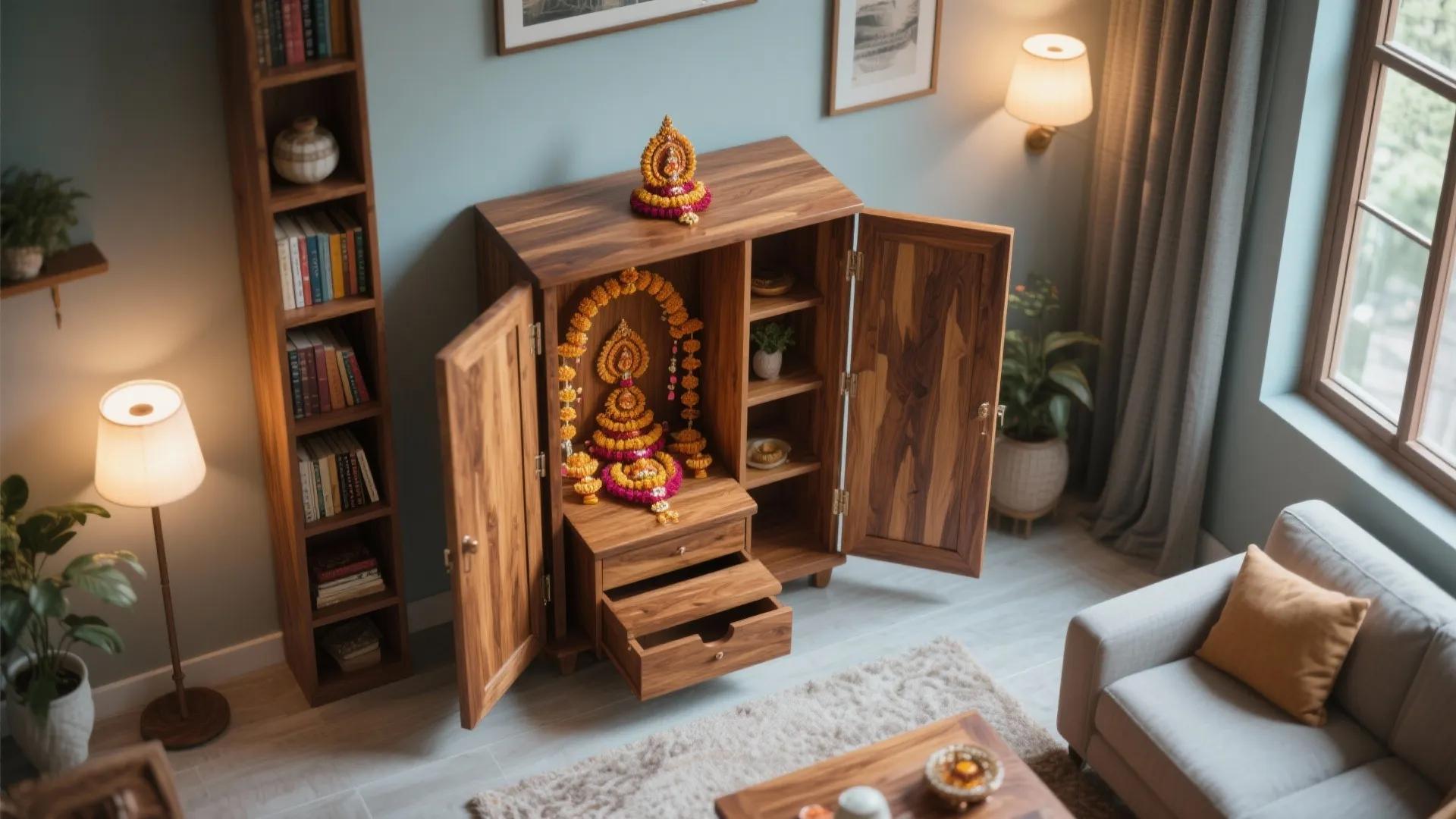 Foldable Wooden Pooja Unit