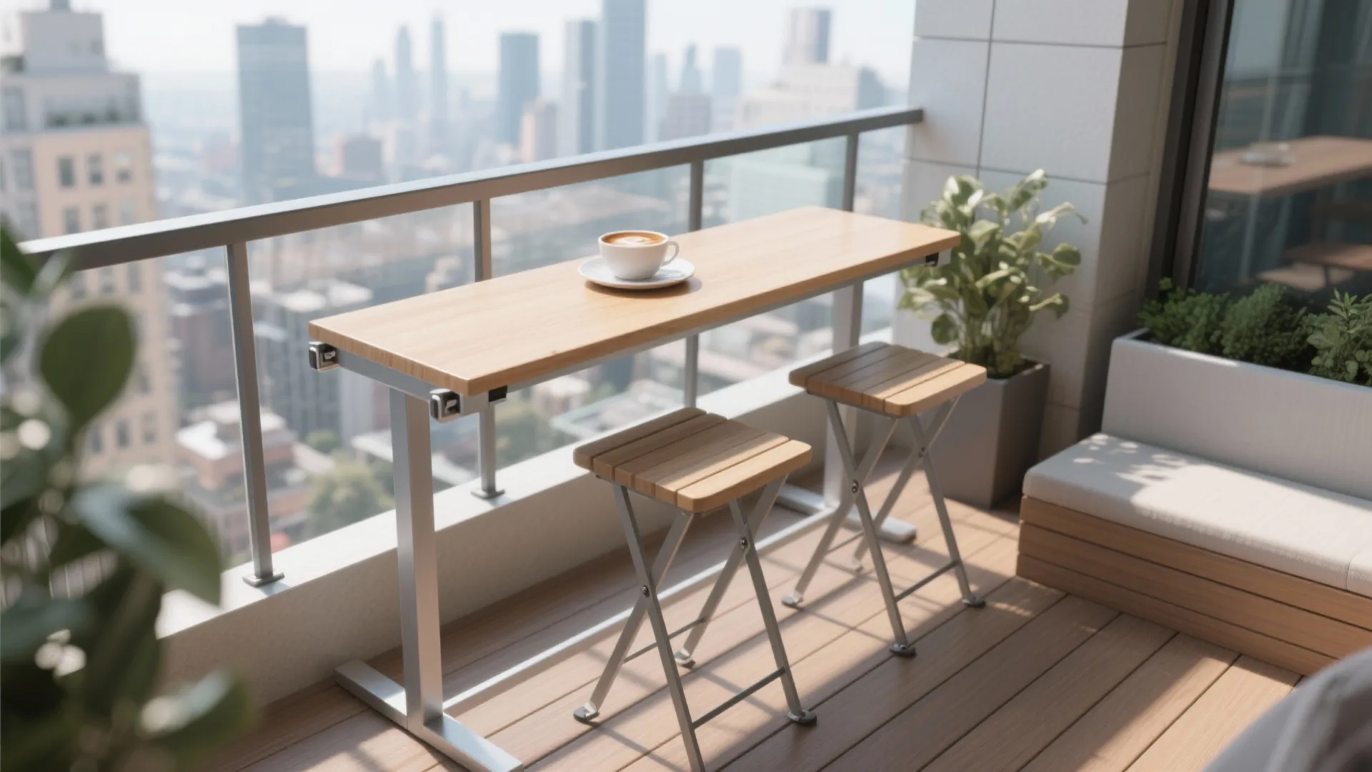 Foldable rail table + nesting stools