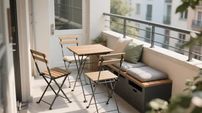 Cozy Balcony Design with Built-In Storage