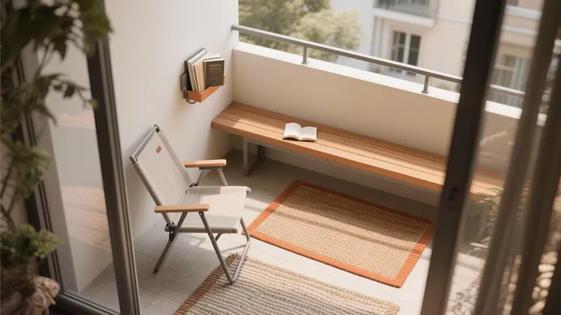 Cozy Balcony Reading Nook with Natural Materials