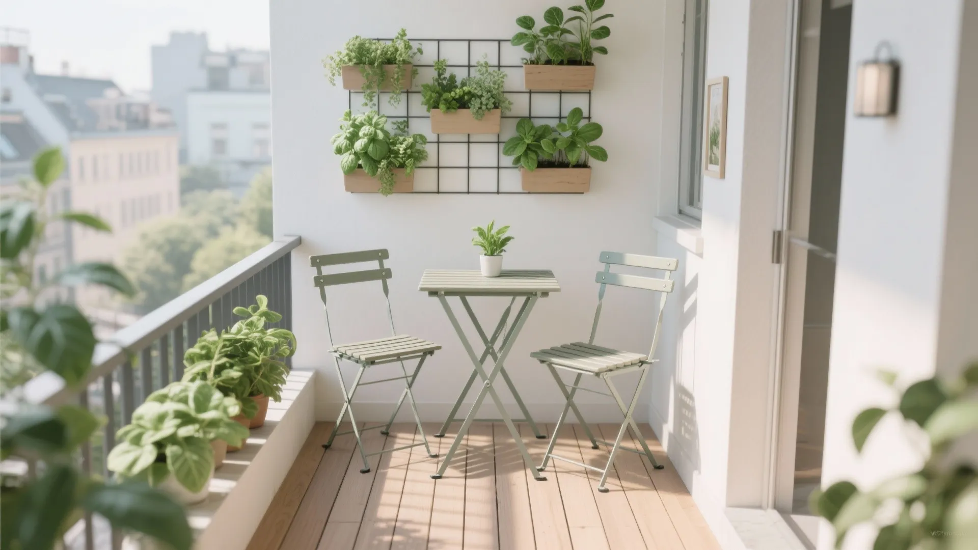 Foldable café set and vertical greens