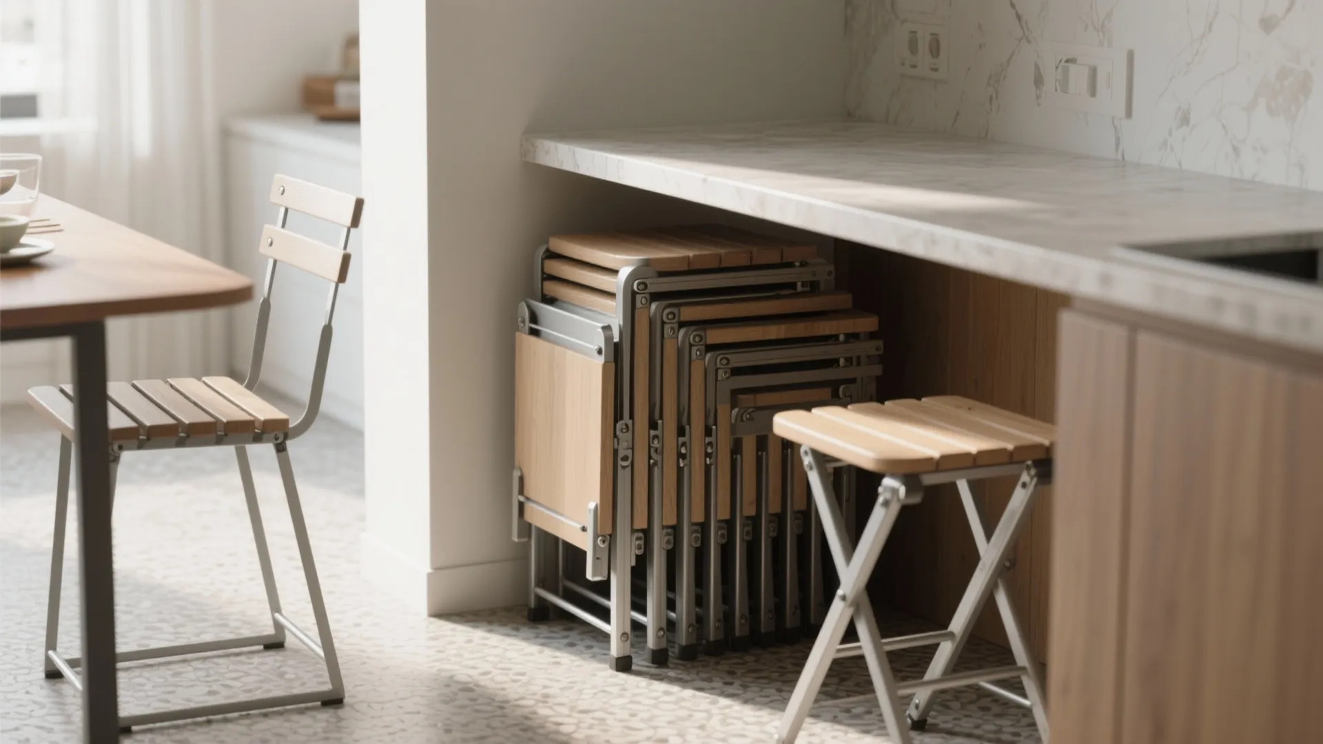 Foldable or stackable stools that disappear