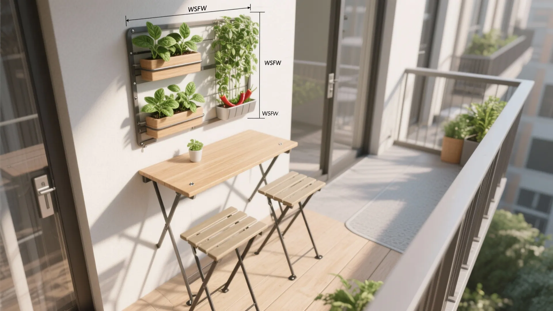 3) Foldable wall table and vertical herb rack