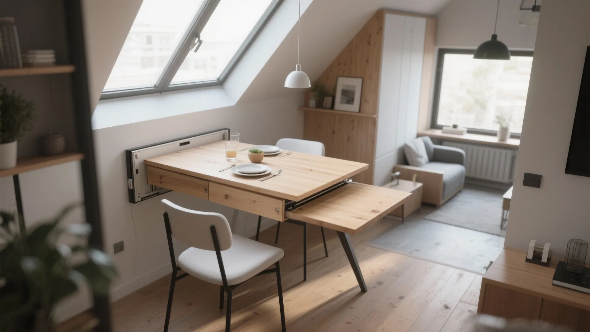 10. Foldable Dining Table Against Wall