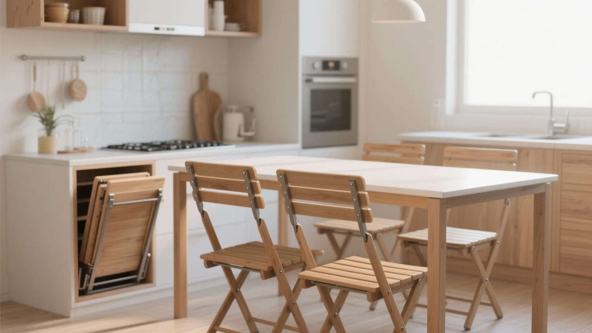 4. Foldable wooden chairs for flexible kitchens