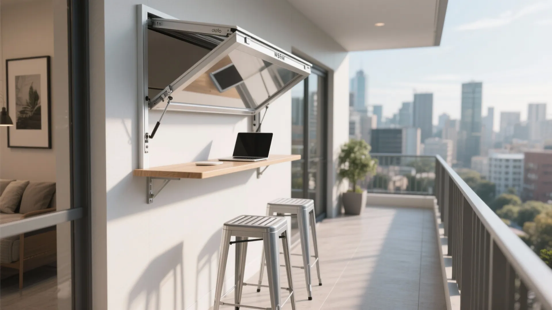 4) Fold-away aluminium café bar and stools