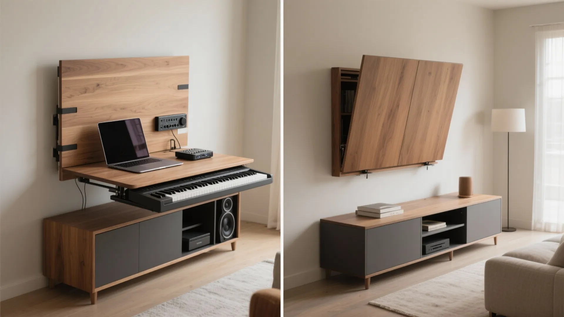 Foldaway workstation that vanishes after a session