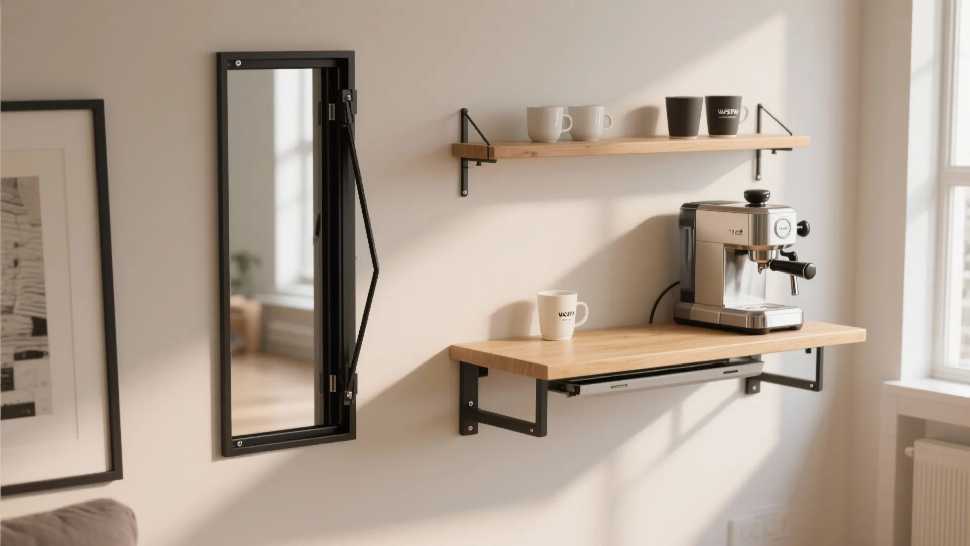 1. Wall-mounted foldaway coffee bar