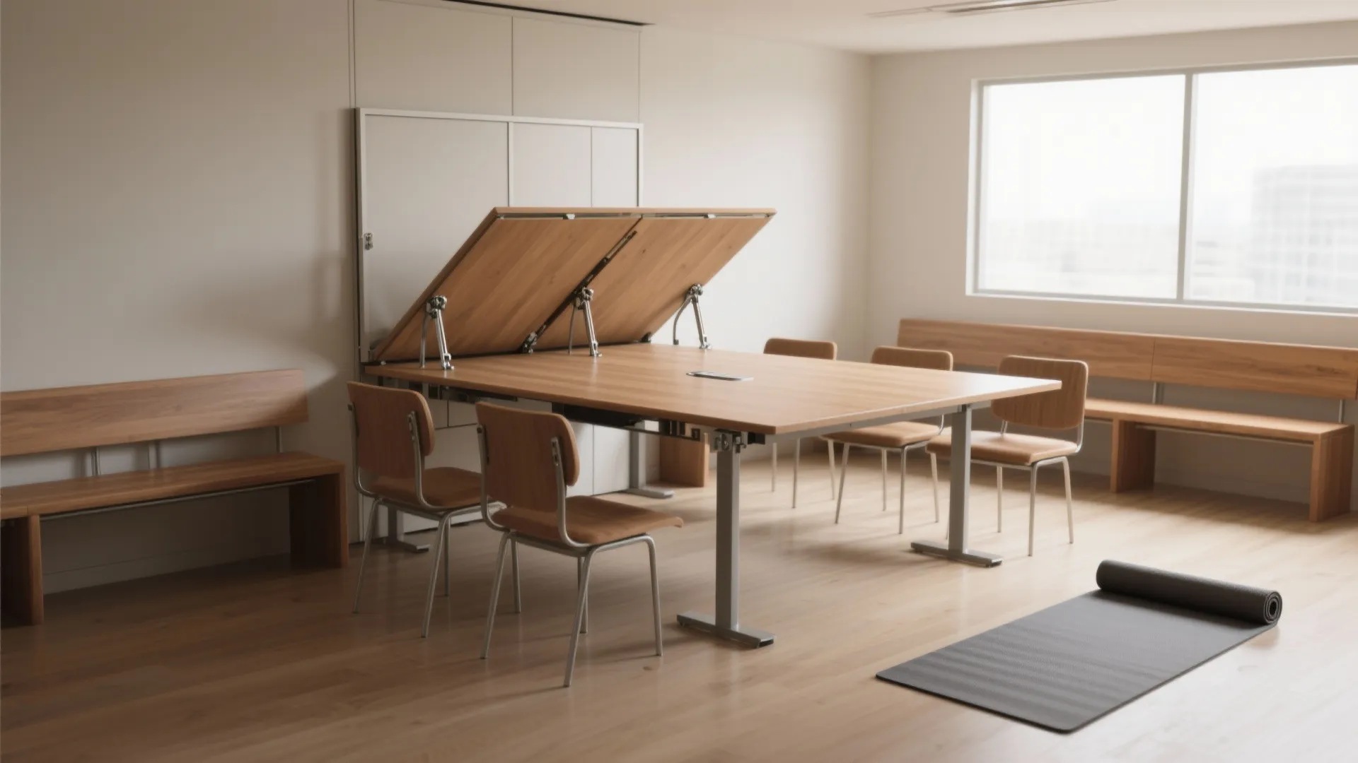 5. Fold-away conference tables and hybrid benches