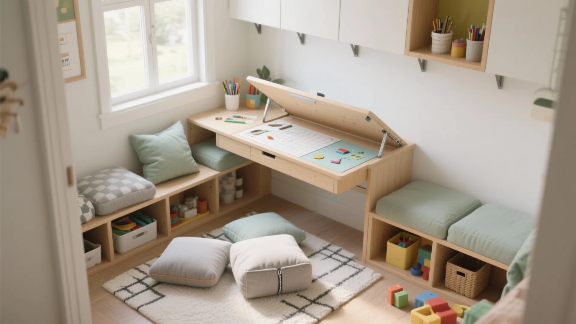 Flexible Floor Seating and Foldaway Desks