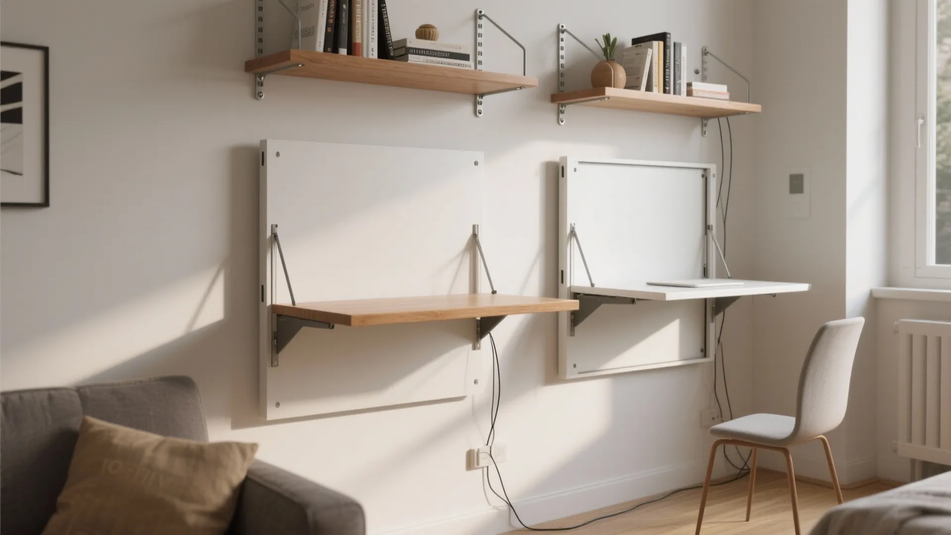 1. Foldaway wall desk with open shelving