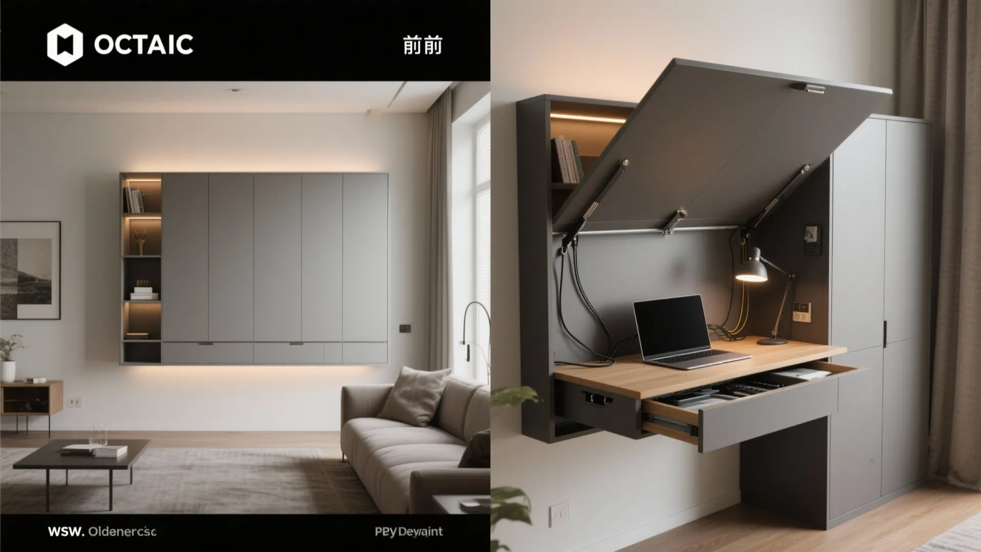 2. Fold-away desks and hidden storage