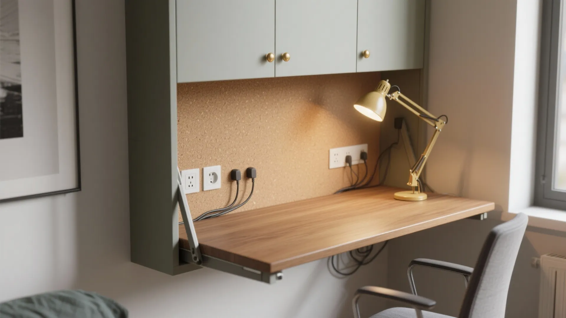 2. Fold-away desks and wall-mounted workstations