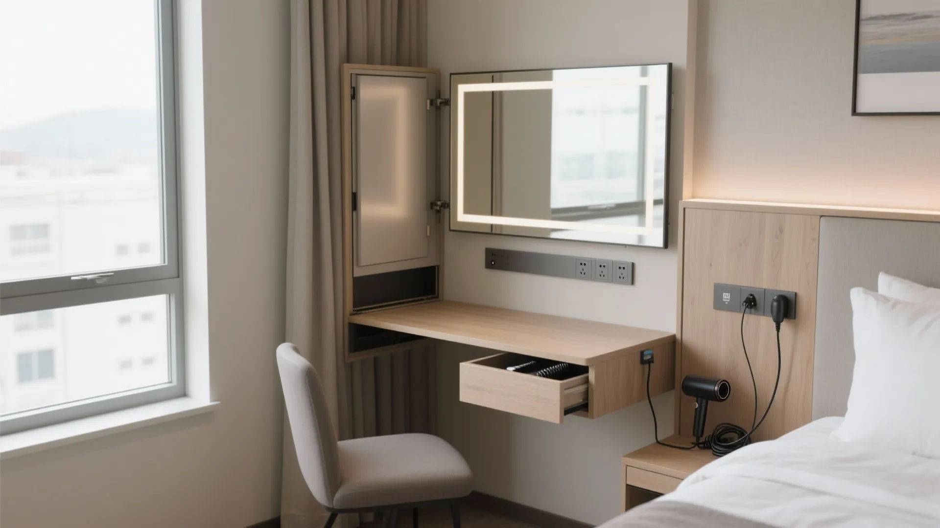 3) Foldaway Work Nook That Doubles as Vanity