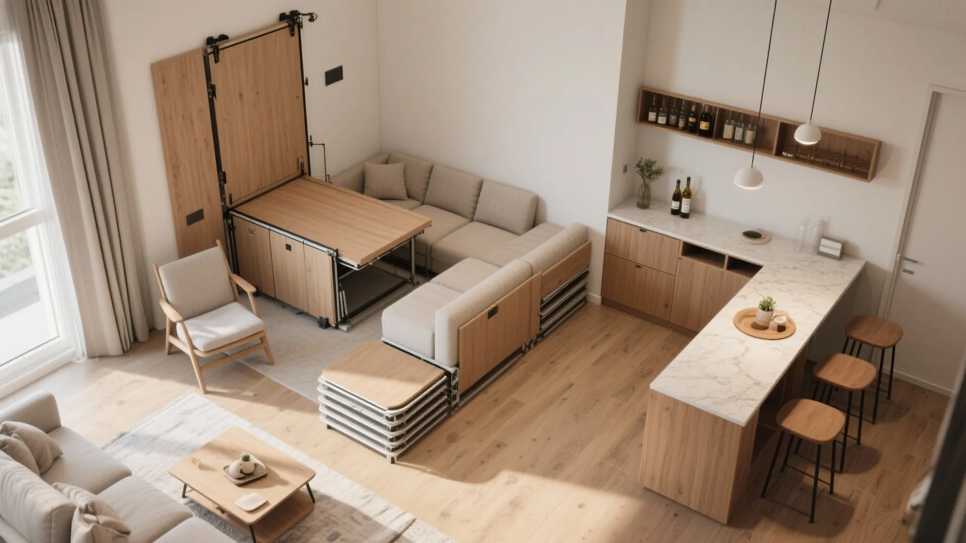 Foldaway seating and flexible layouts