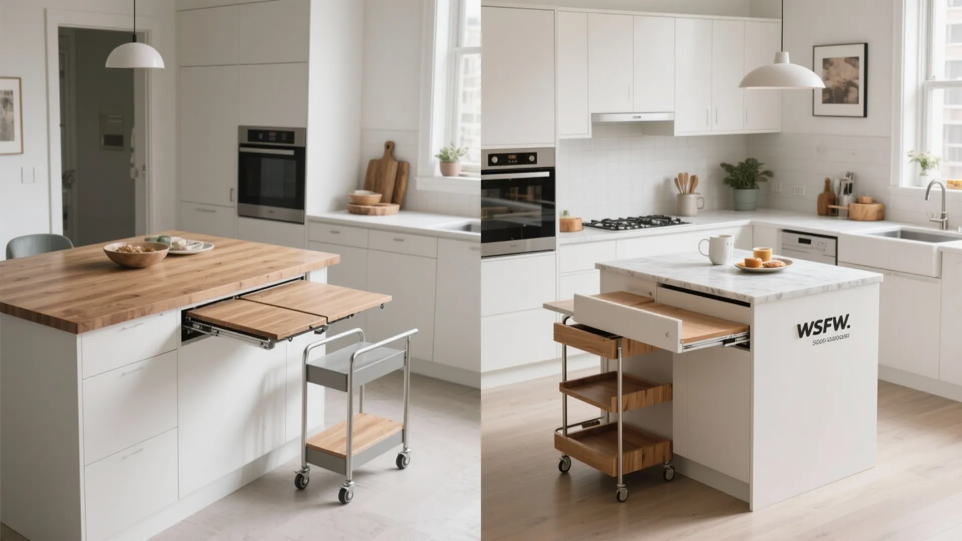 Fold-away dining and multi-purpose islands