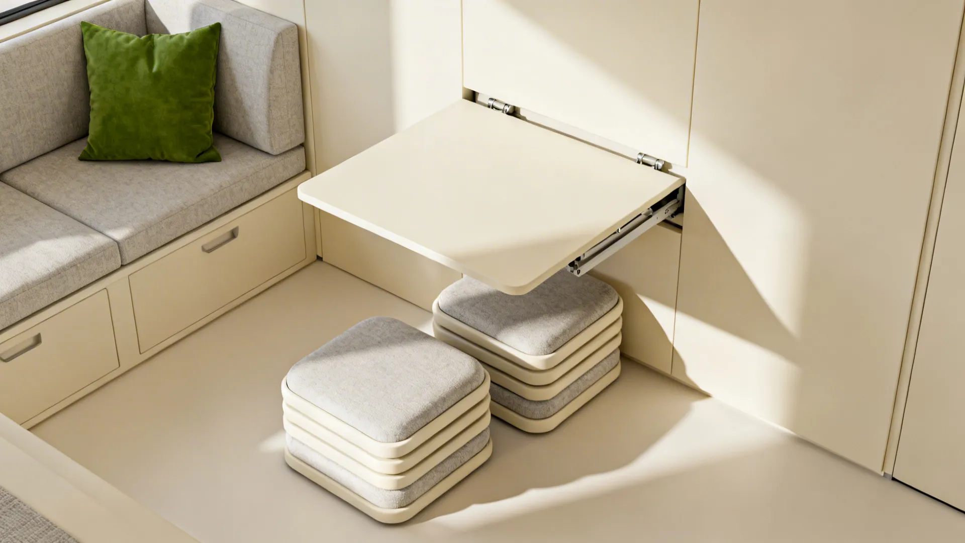 3. Fold-away and nested furniture for flexible layout