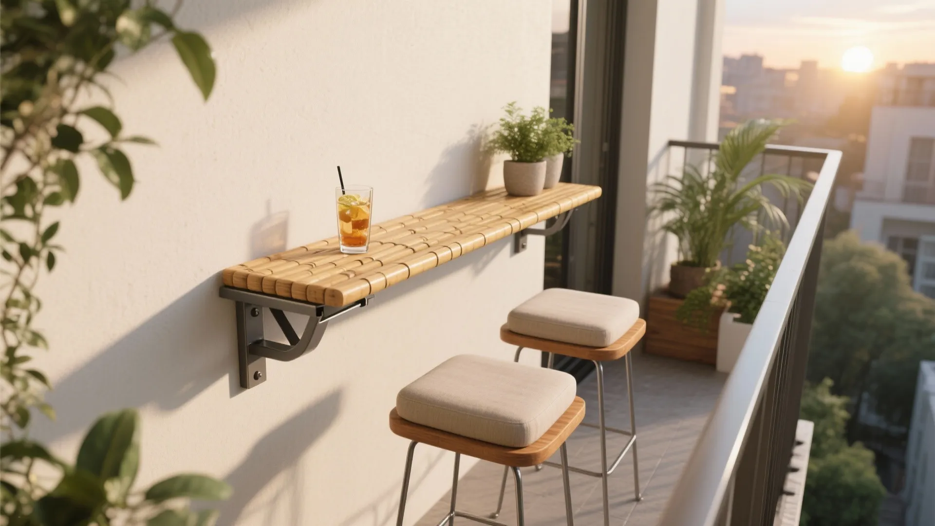 Fold-away bar ledge and modular stools