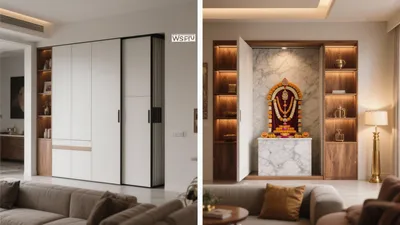 Modern Indian Pooja Room Design with Hidden Storage
