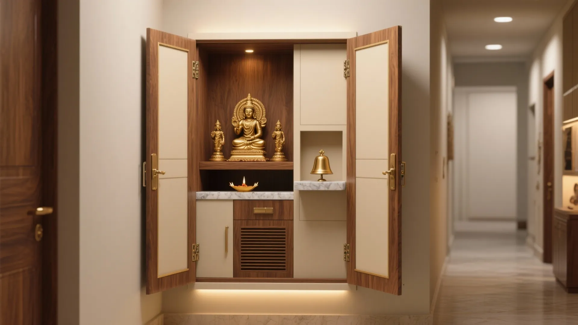 Foldaway Mandir in a Niche or Cabinet