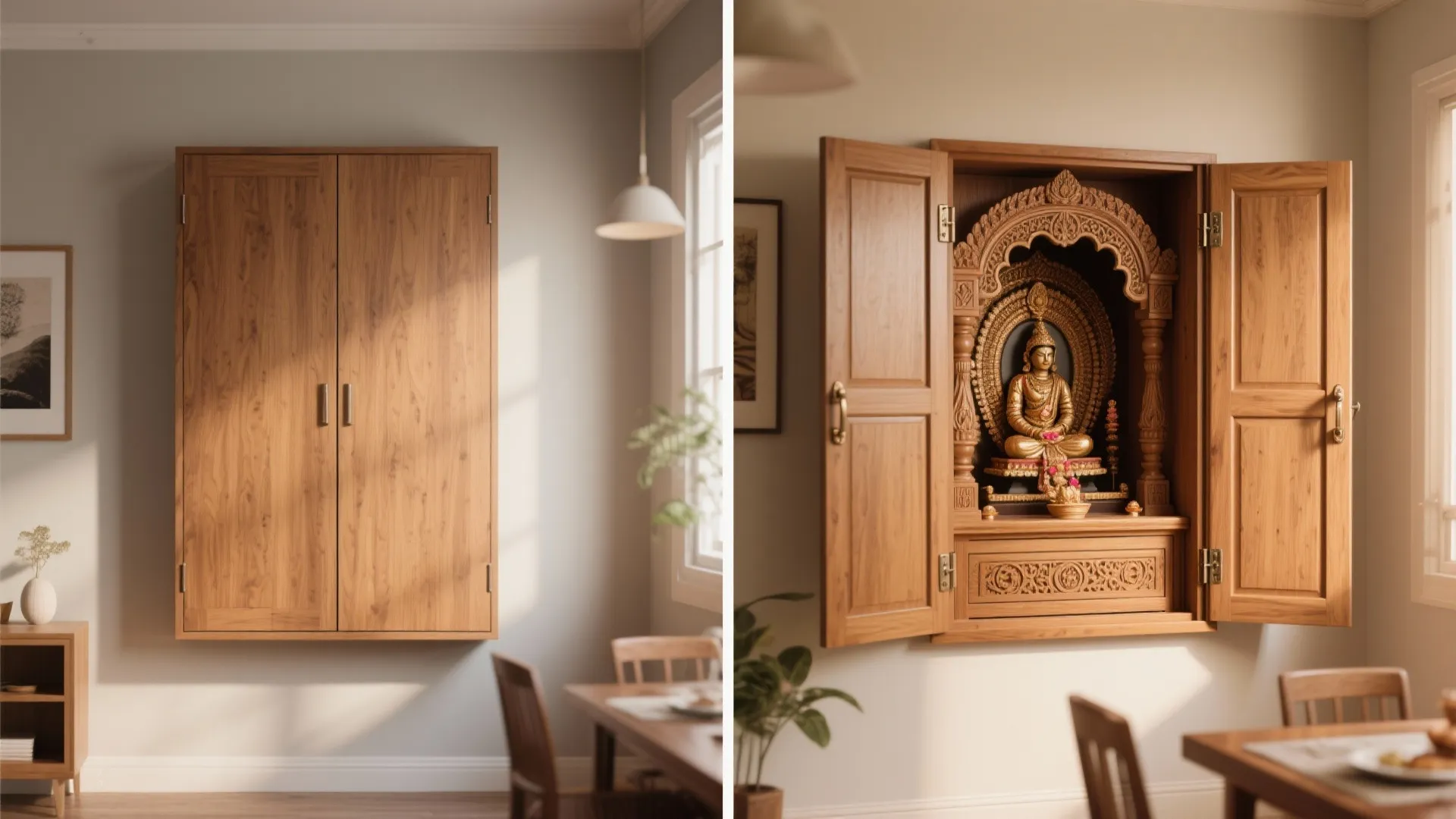 Fold-away mandir for multipurpose rooms