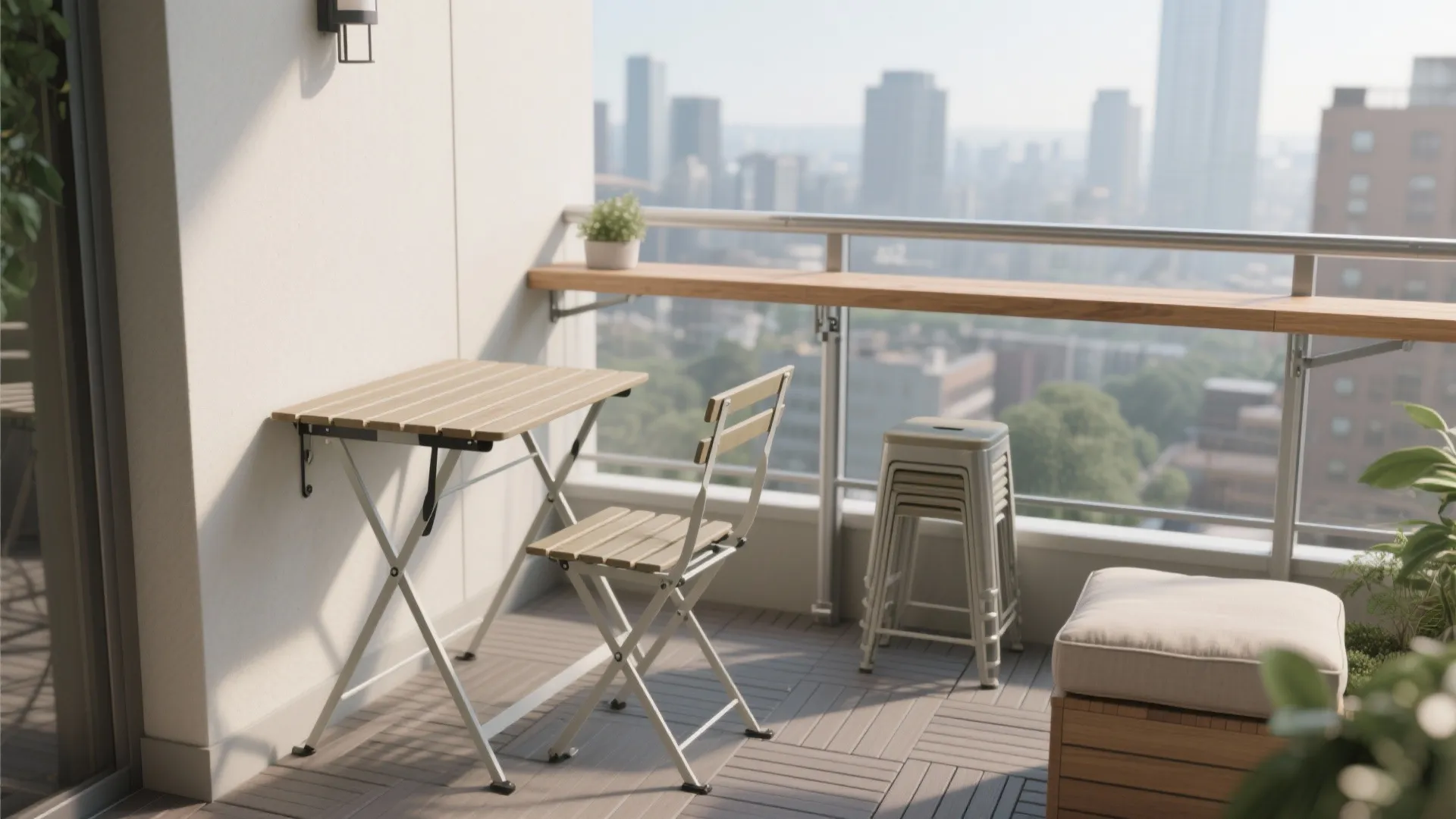 Foldaway furniture that makes a micro-balcony multifunctional
