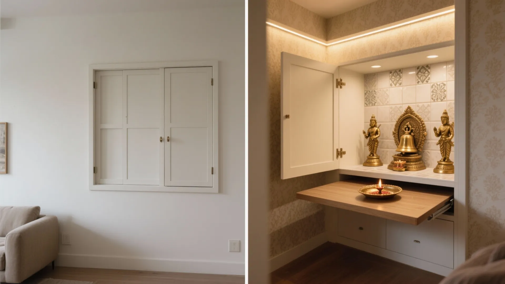 Foldaway pooja nook for micro homes