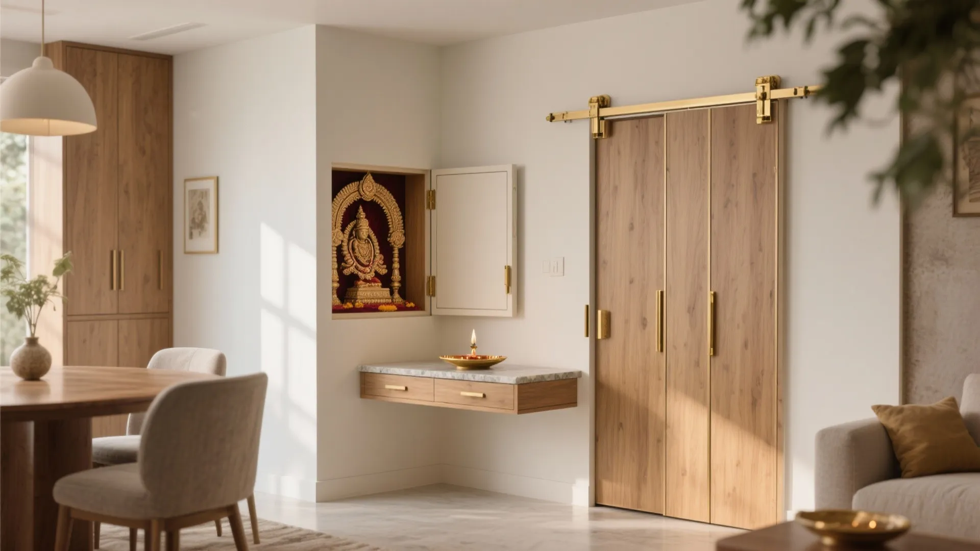 Foldaway Pooja Corner with Pocket or Bi-Fold Doors