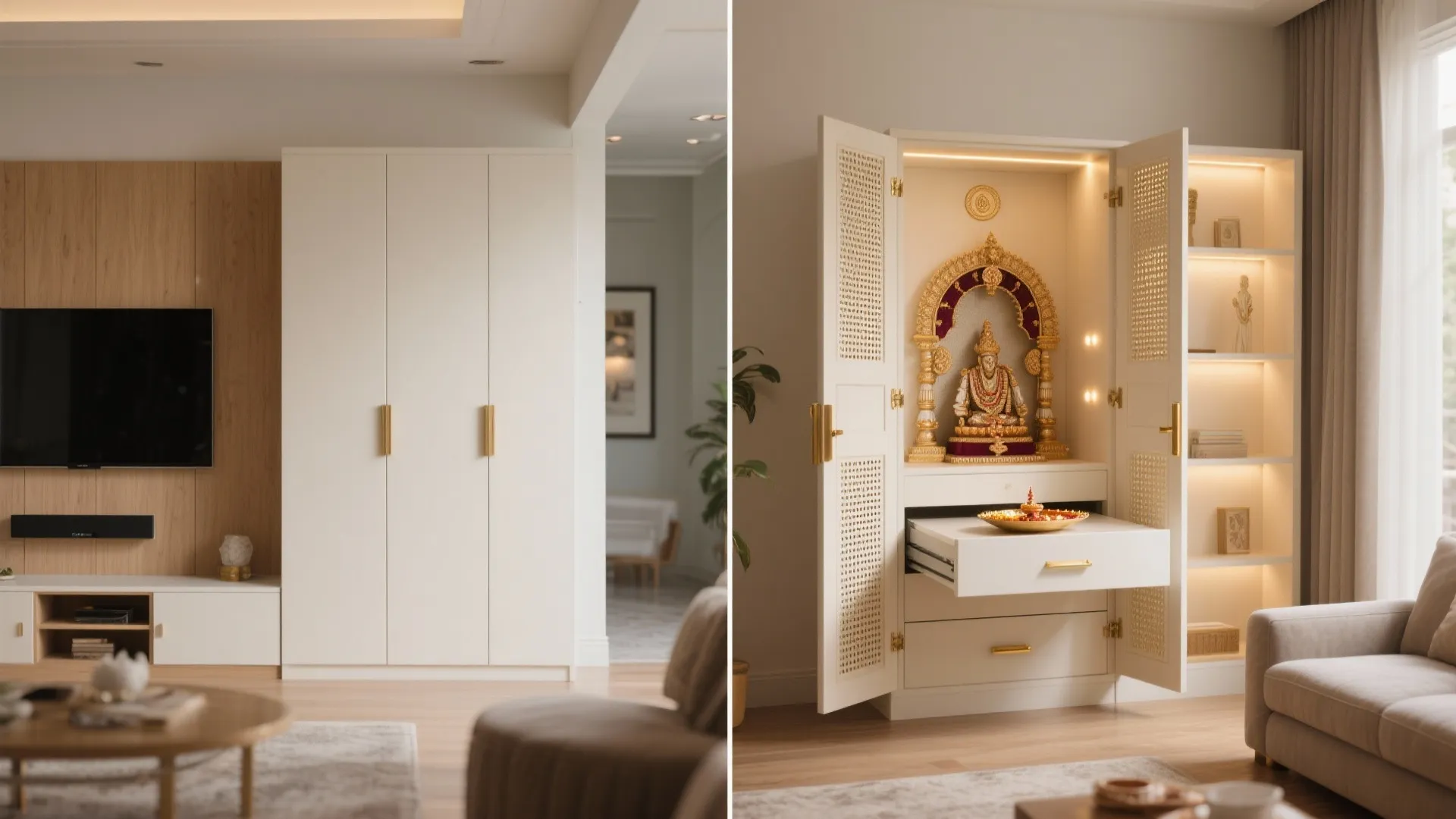 Foldaway Pooja Cabinet in the Living Room