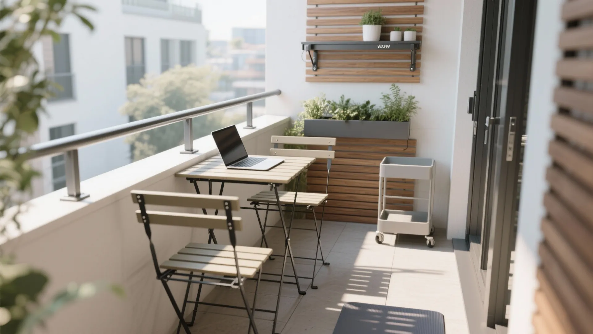 3) Fold-away furniture and rail-mounted tables