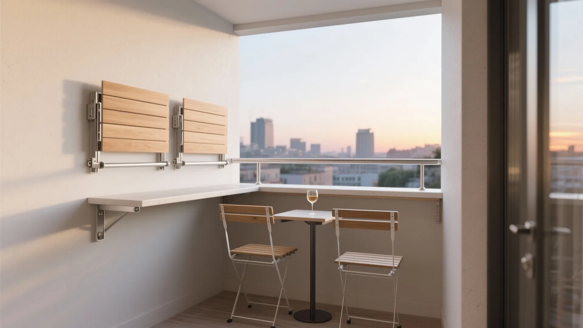 Fold-away seating and slim rail tables