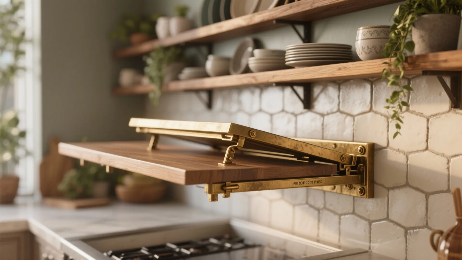 3. Open shelving plus foldaway surfaces