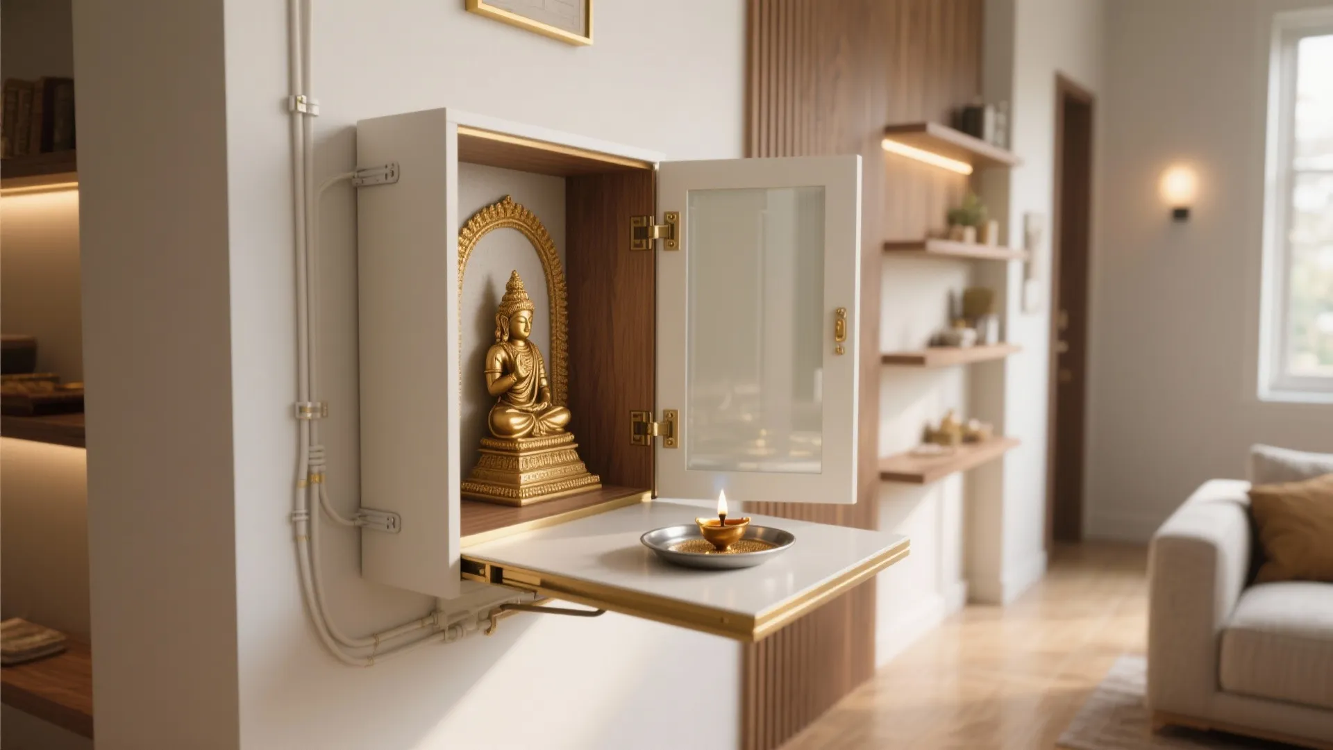 Wall-Mounted Foldaway Shrine for Micro Apartments