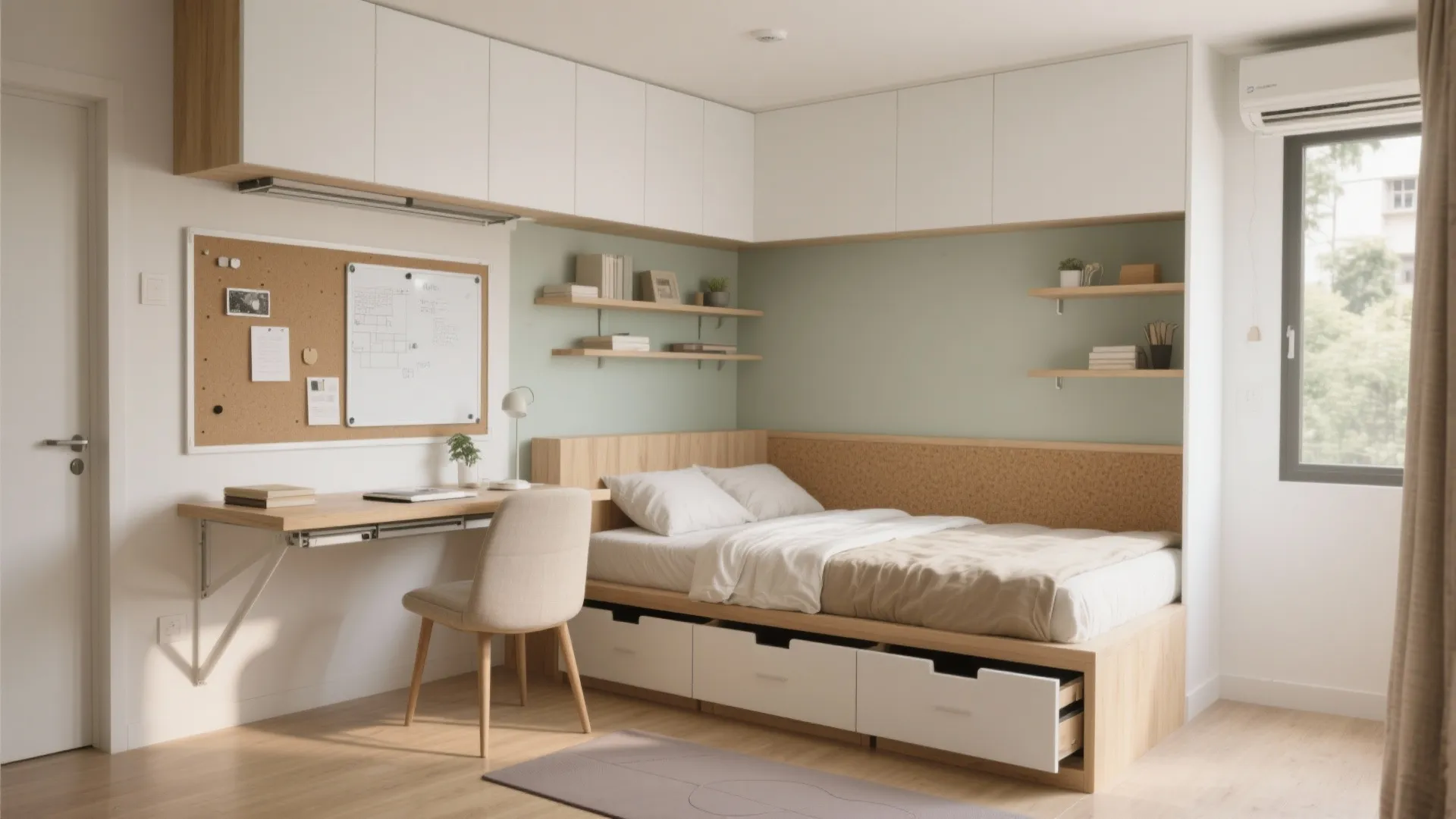 A Bedroom That Multitasks: Foldaway Study + Underbed Storage