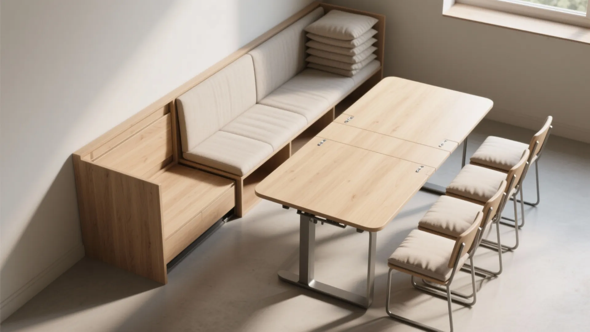 1. Foldaway Tables with Built-in Benches