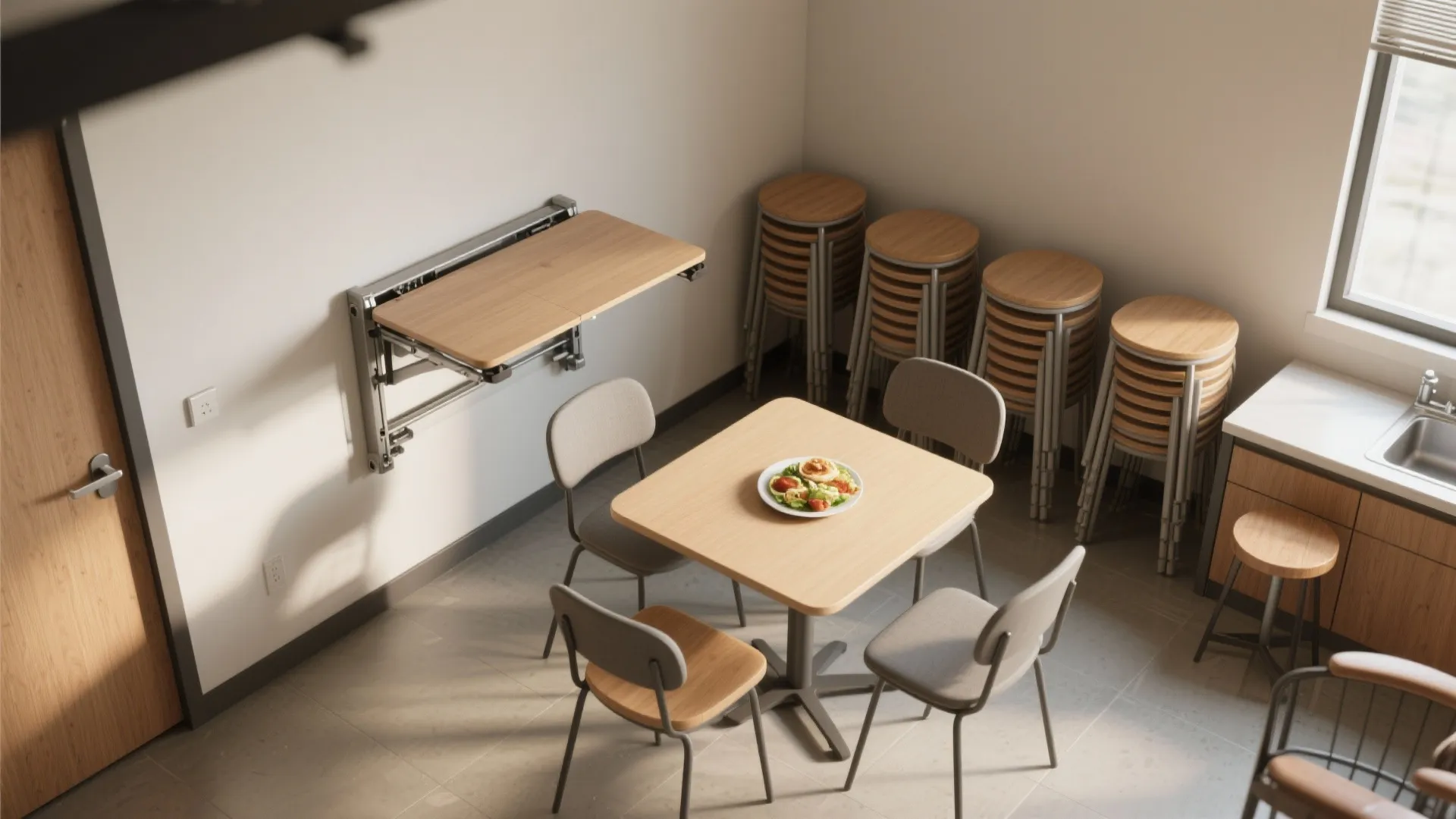 2. Foldaway tables and flexible seating